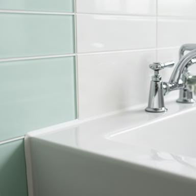 Bright bathroom tile and fixtures after detailed cleaning