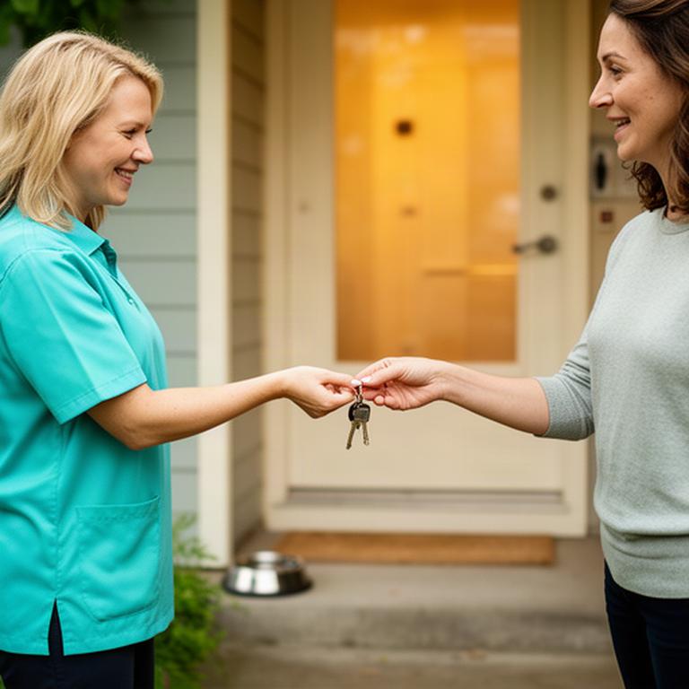 Cleaning professional receiving house access instructions at a front door