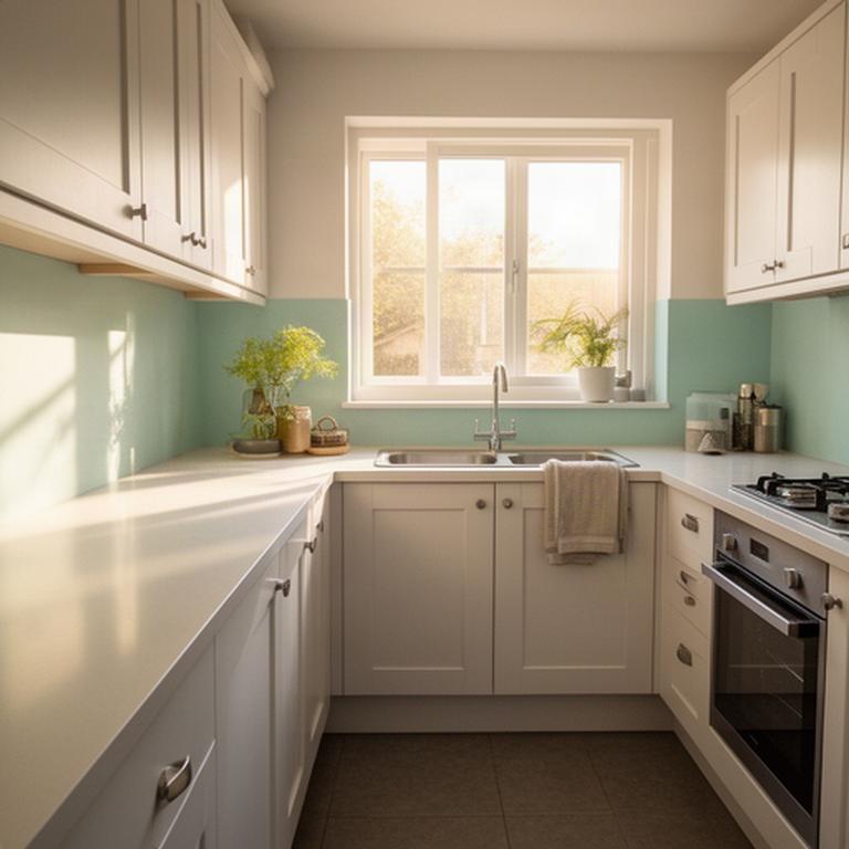 Clean residential kitchen with polished counters and sunlight through a window